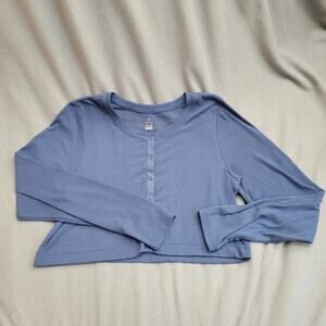 OFFLINE by Aerie XL Long Sleeve Cropped Top Womens XL Blue Button Thumbholes
